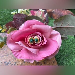 GENUINE Yellow Pearl and Malachite or Moss Agate Studs or Dangle Earrings